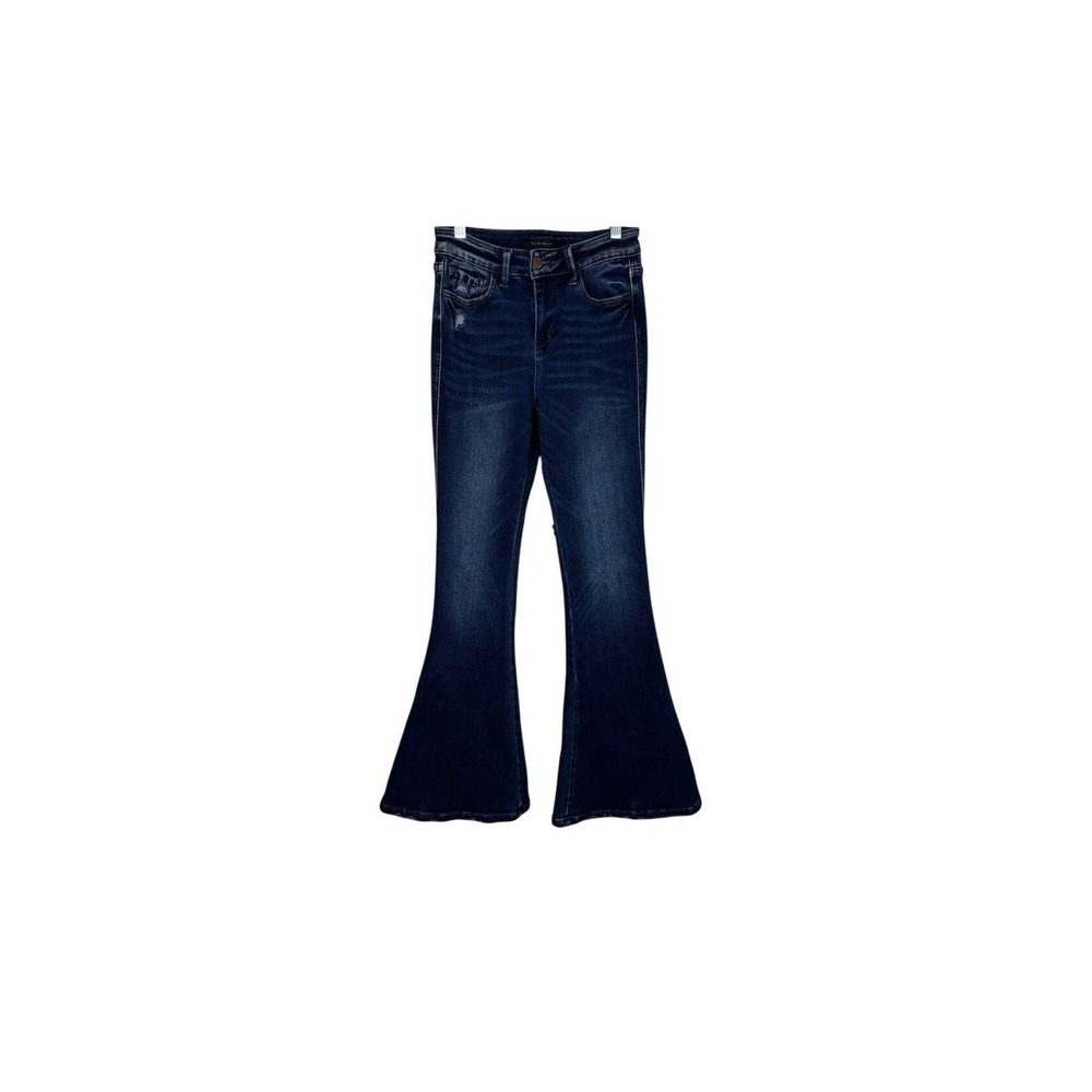Flying Monkey Dark Blue High Rise Flare Jeans Faded Stretch Denim 25 Boho Y2K